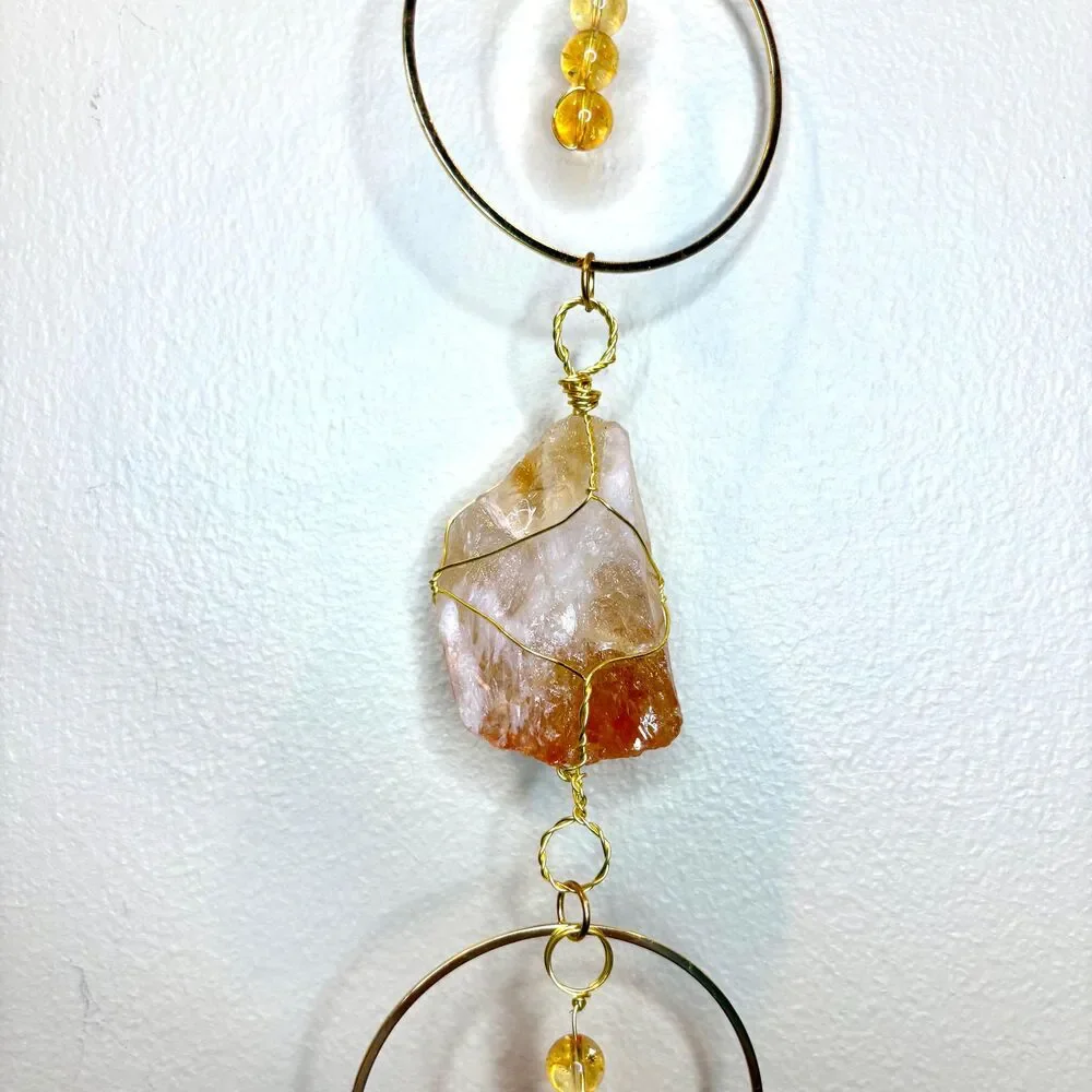 Caribbean Calcite Citrine Wall Hanging | Raw Citrine Crystal | Citrine Beads
